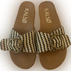 Women's Houndstooth Sandals - Brown and Black